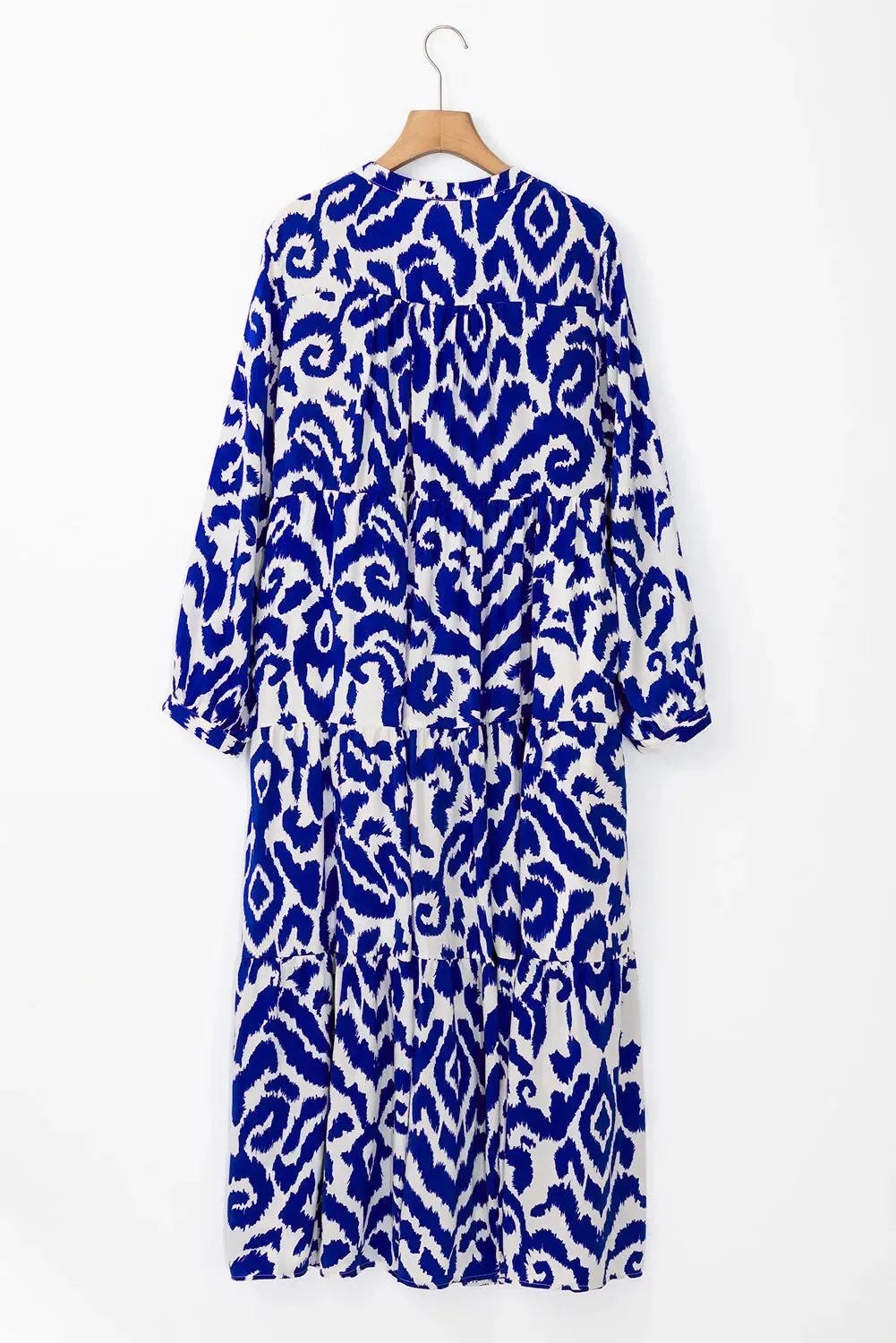 🌼 Tiered Printed Notched Long Sleeve Midi Dress 🌼
