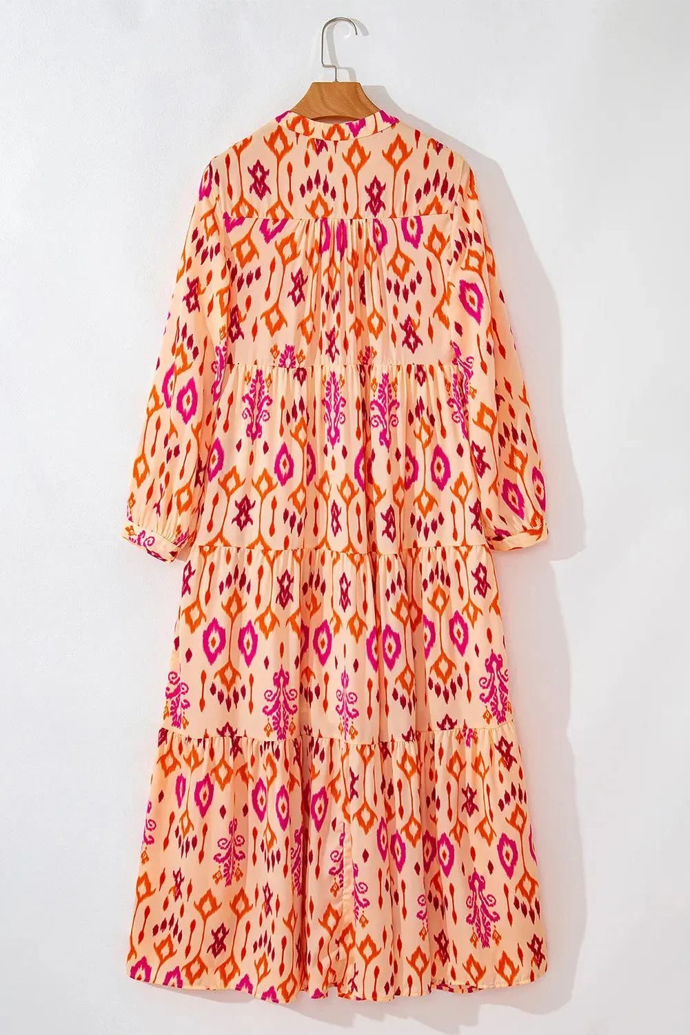 🌼 Tiered Printed Notched Long Sleeve Midi Dress 🌼