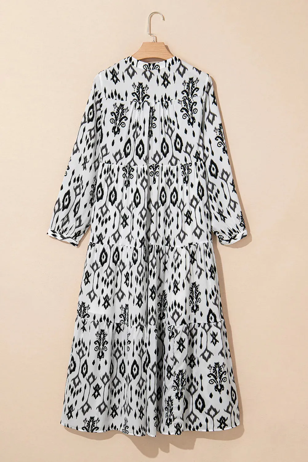 🌼 Tiered Printed Notched Long Sleeve Midi Dress 🌼