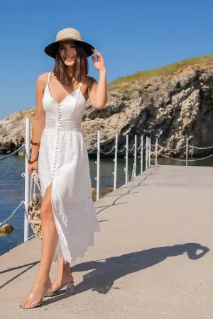 13117 Ecru Embroidered Lace Strap Dress