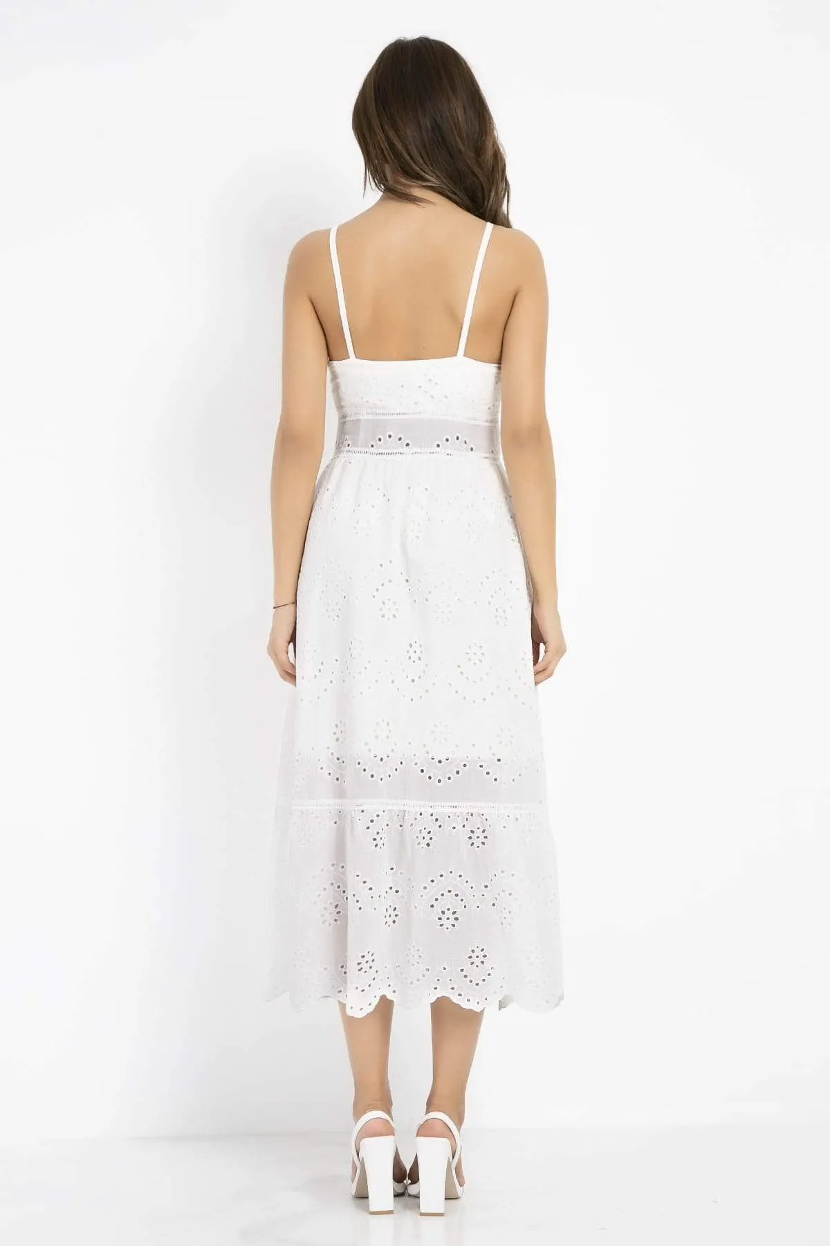 13117 Ecru Embroidered Lace Strap Dress