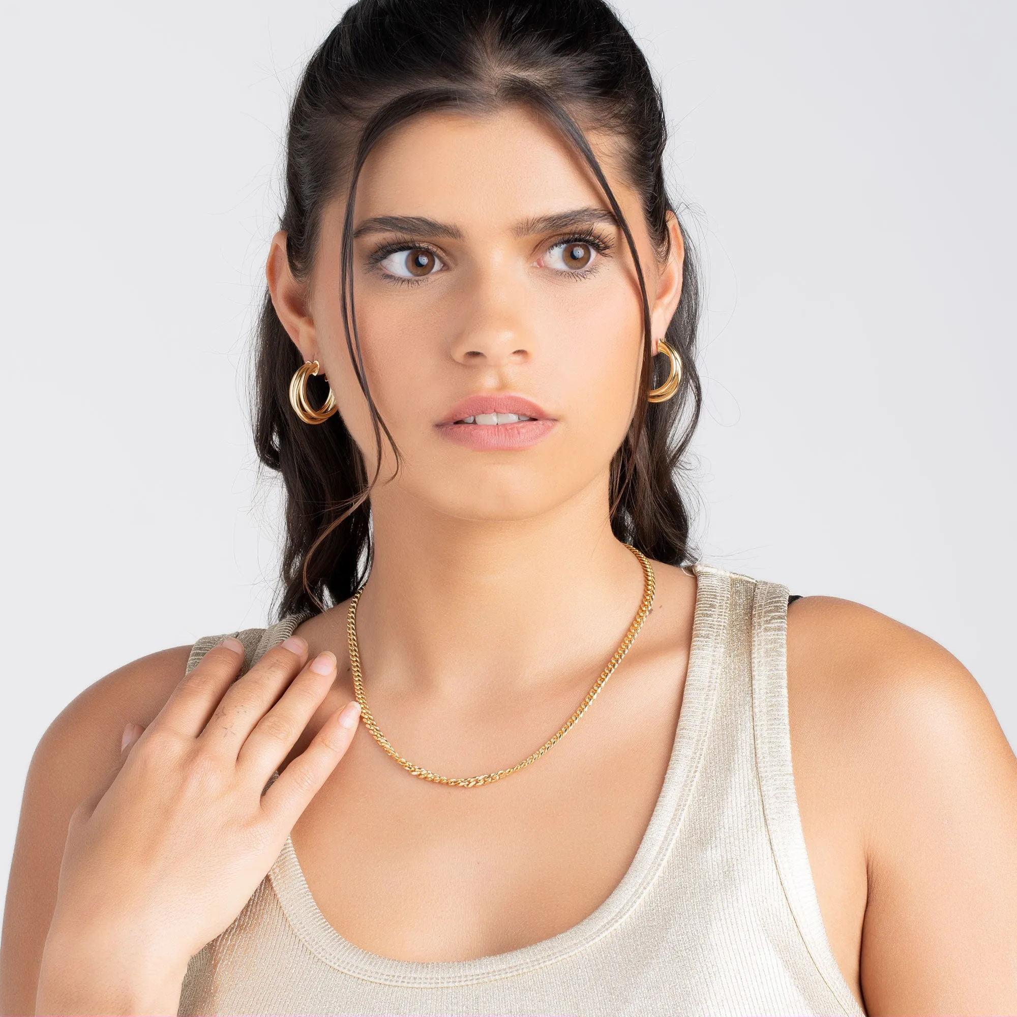 18K Gold Plated Three Layer Half Hoop Earrings