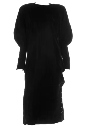 1980s Norma Kamali Black Velvet Sweatshirt Style Oversized Dress