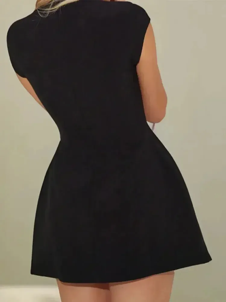 2024 New Elegant Slim Solid Pockets Fashion O-neck Short Sleeve A-Line Dress