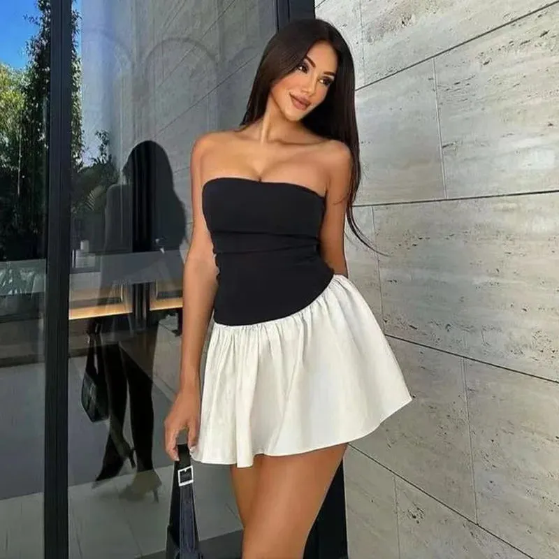 2024 Slim Folds Bodycon Backless Splice Sexy Off-Shoulder Elegant Strapless Dress