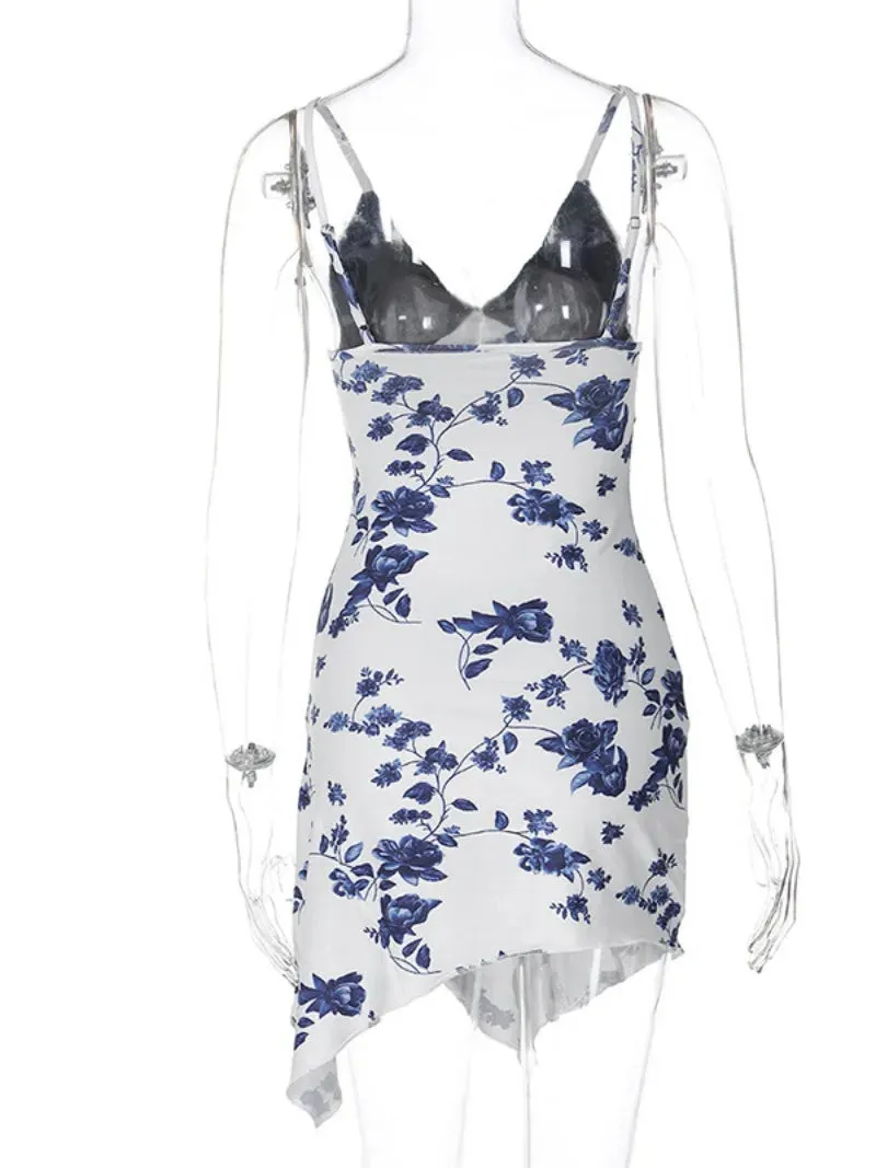2024 Streetwear Women Sleeveless Backless Asymmetrical Lace Dress