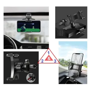 3 in 1 Car GPS Smartphone Holder: Dashboard / Visor Clamp   AC Grid Clip for Oppo F1 Global F1f (2016) - Black