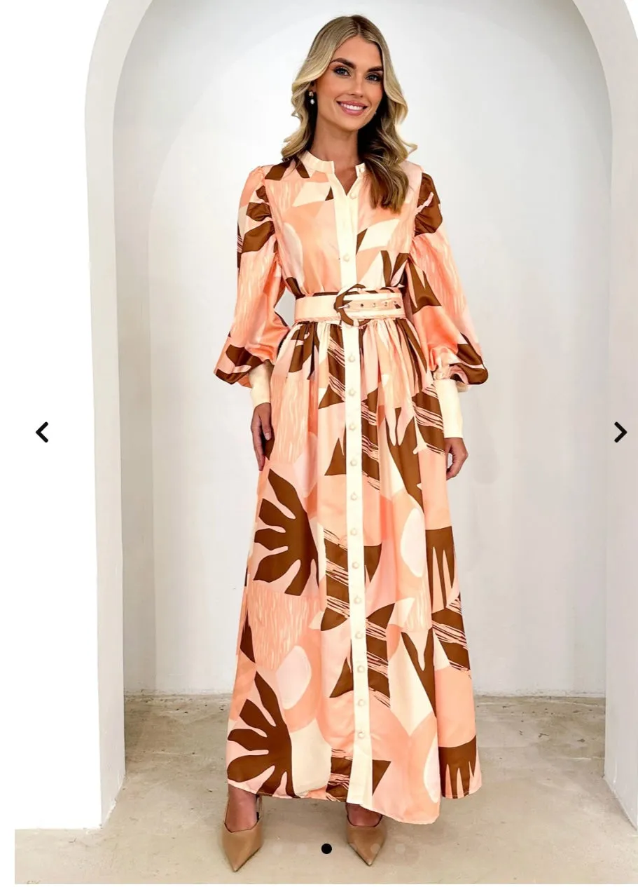 Ariana Maxi Dress - Peach abstract