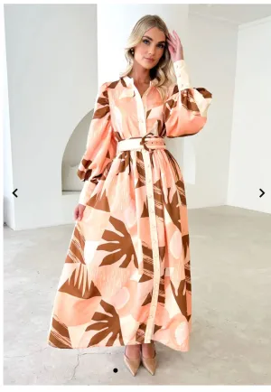 Ariana Maxi Dress - Peach abstract
