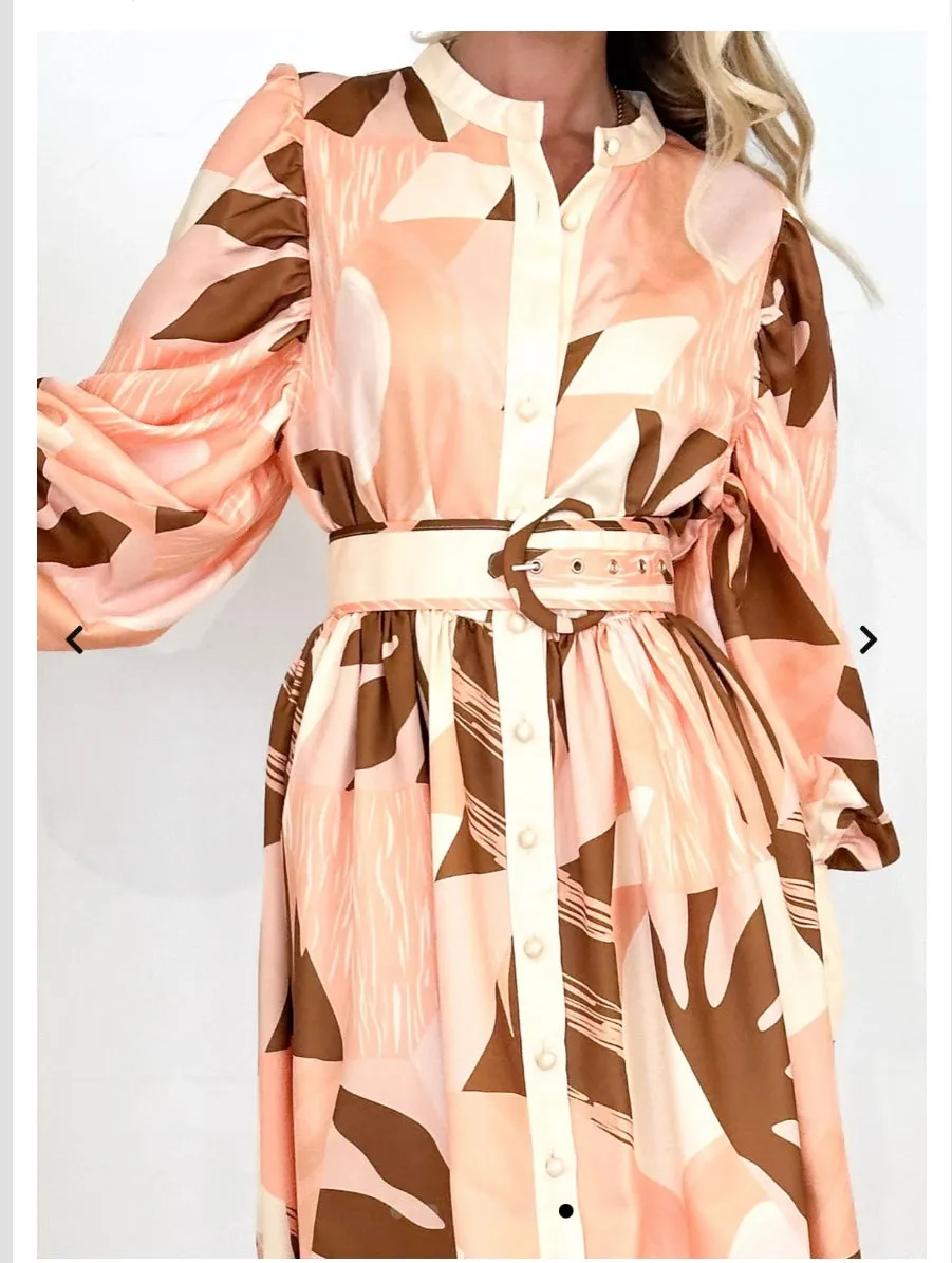 Ariana Maxi Dress - Peach abstract