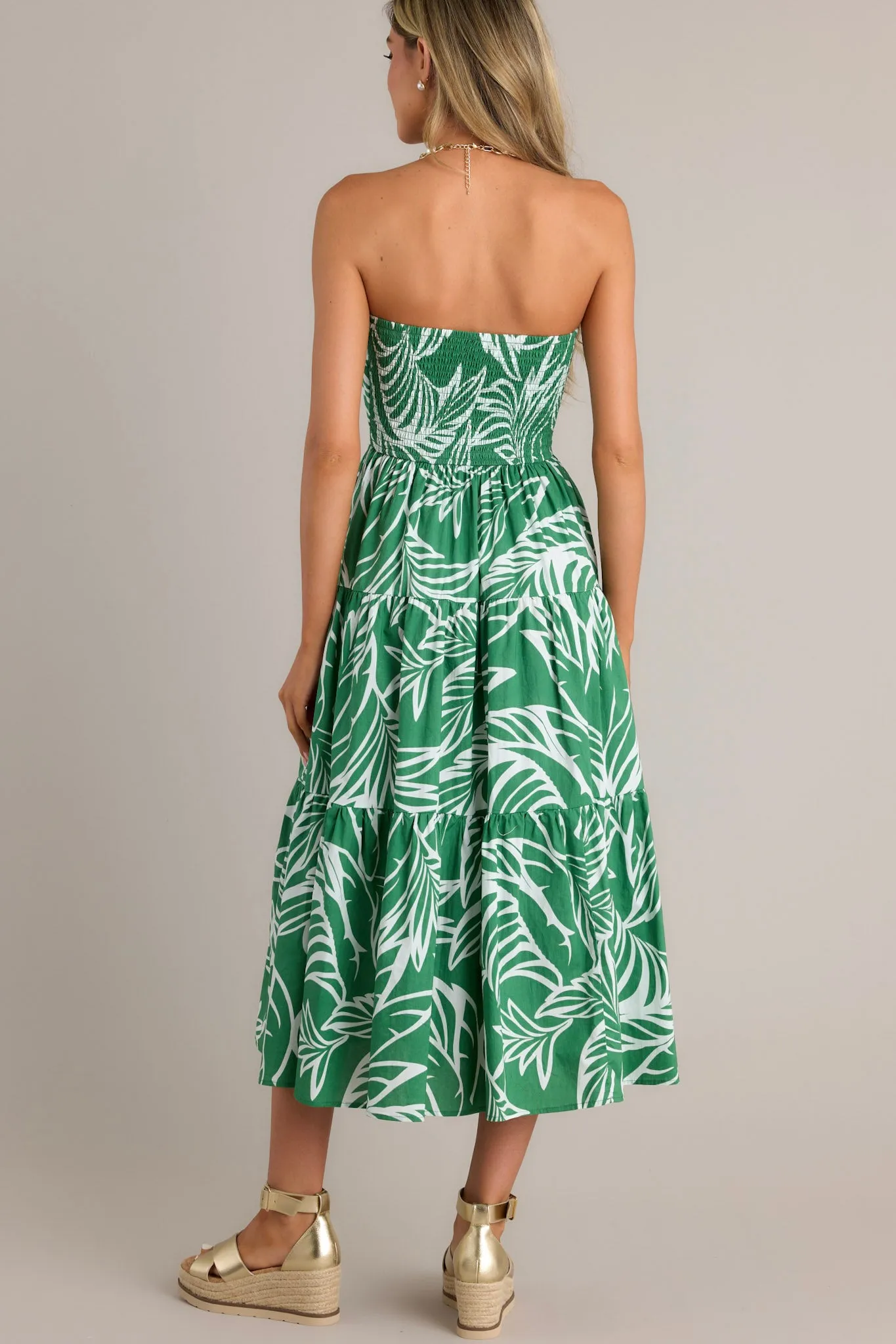Beachfront Kelly Green 100% Cotton Strapless Midi Dress
