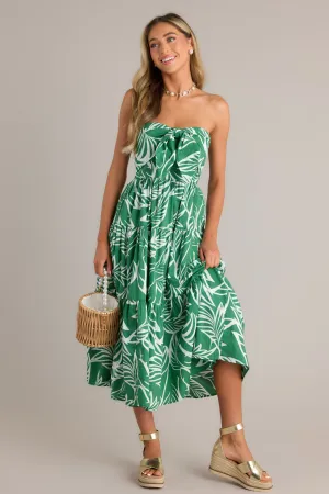 Beachfront Kelly Green 100% Cotton Strapless Midi Dress