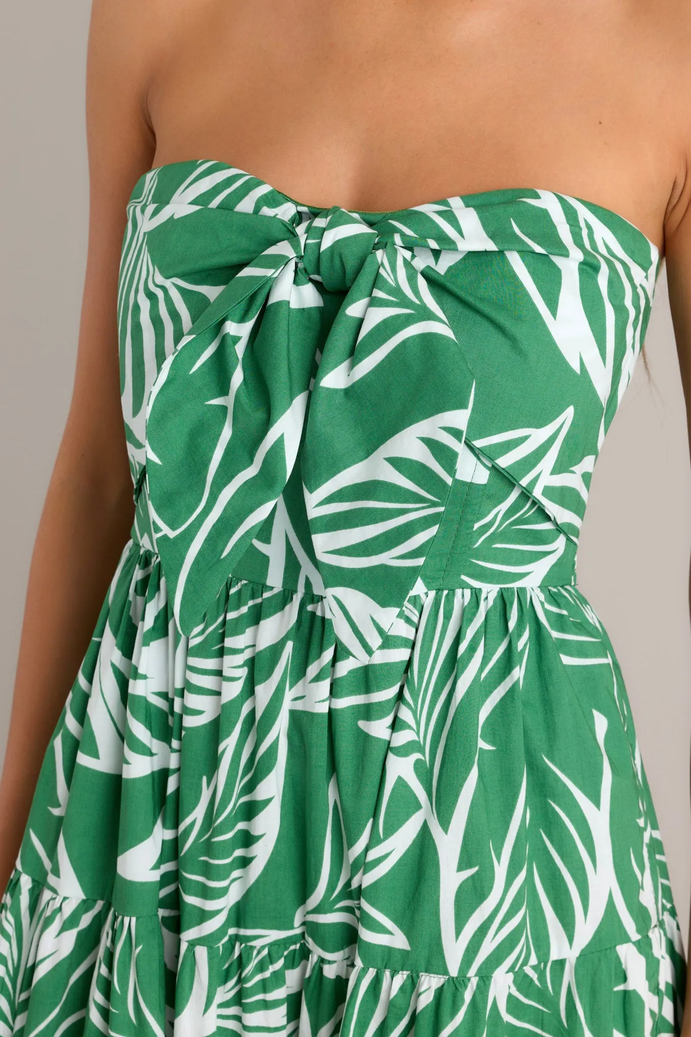 Beachfront Kelly Green 100% Cotton Strapless Midi Dress