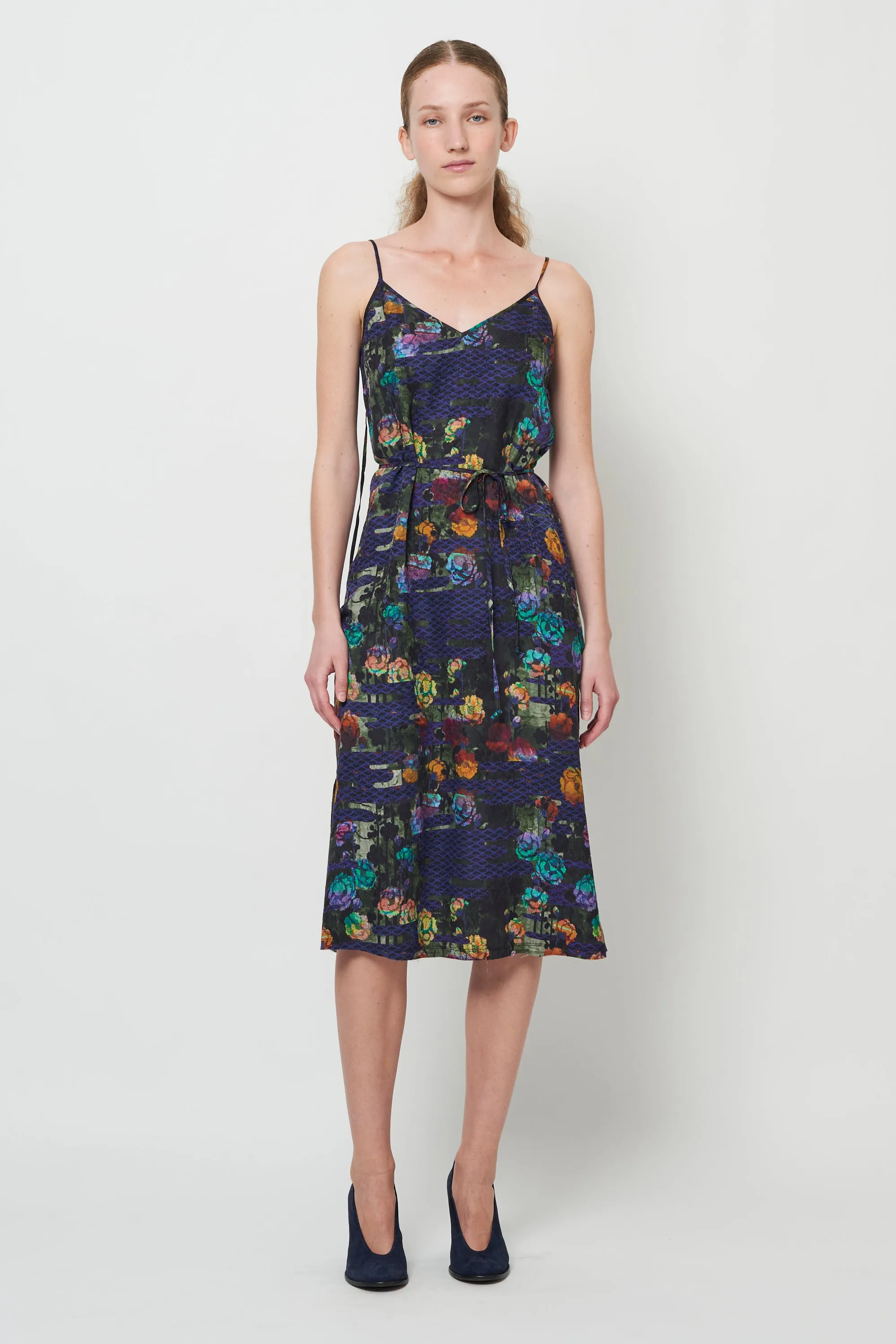 Blue Floral Lily Midi Slip Dress