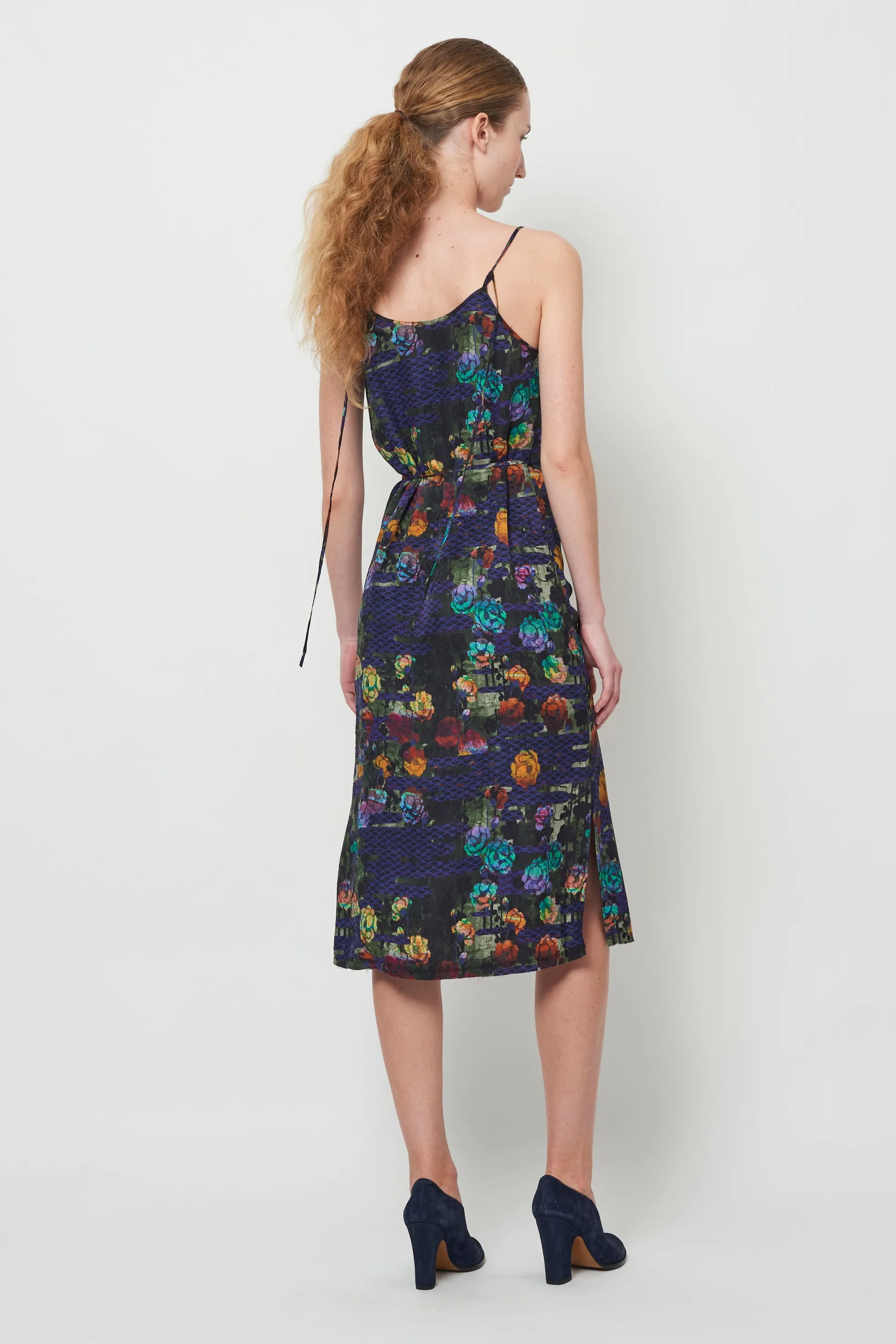 Blue Floral Lily Midi Slip Dress