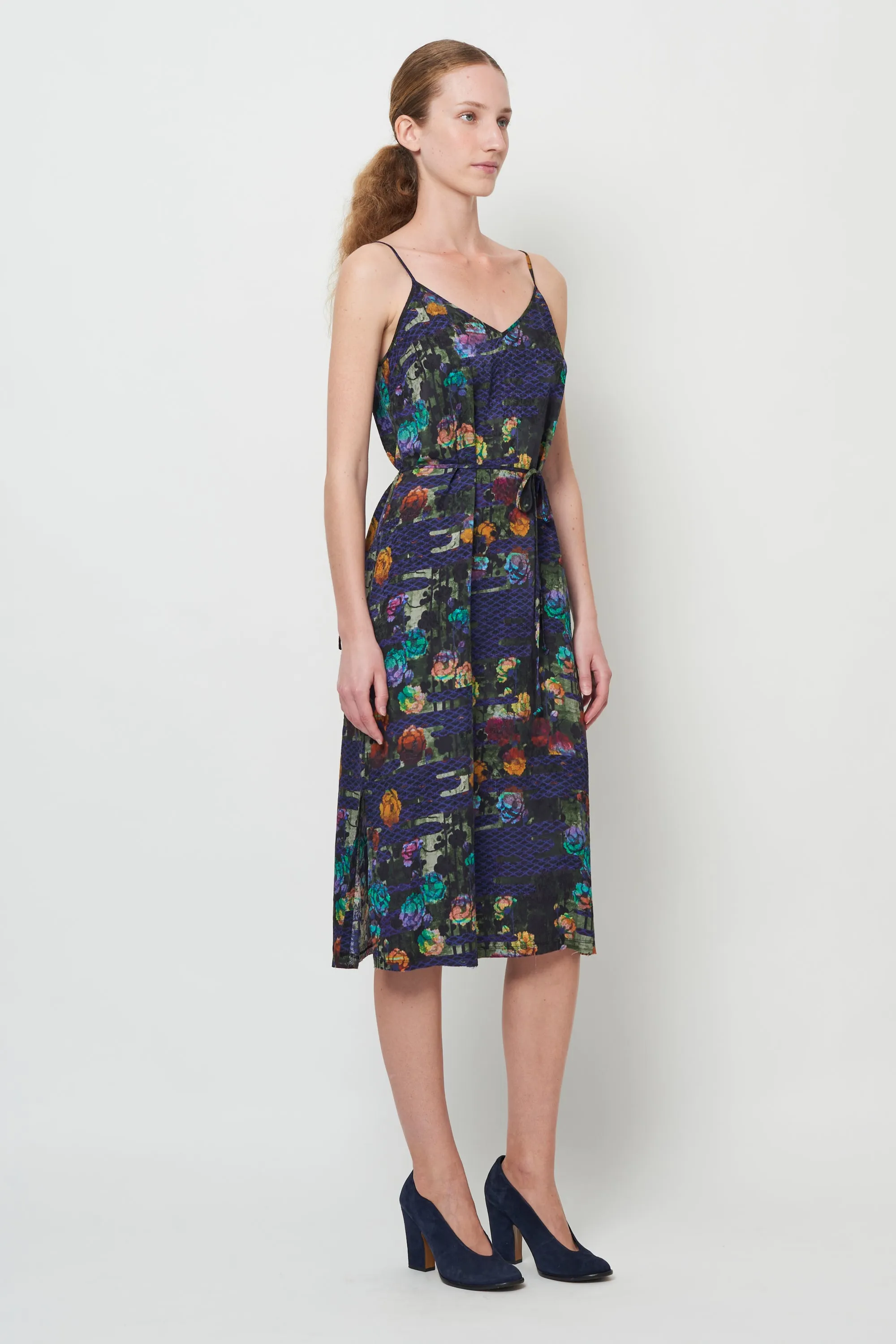 Blue Floral Lily Midi Slip Dress