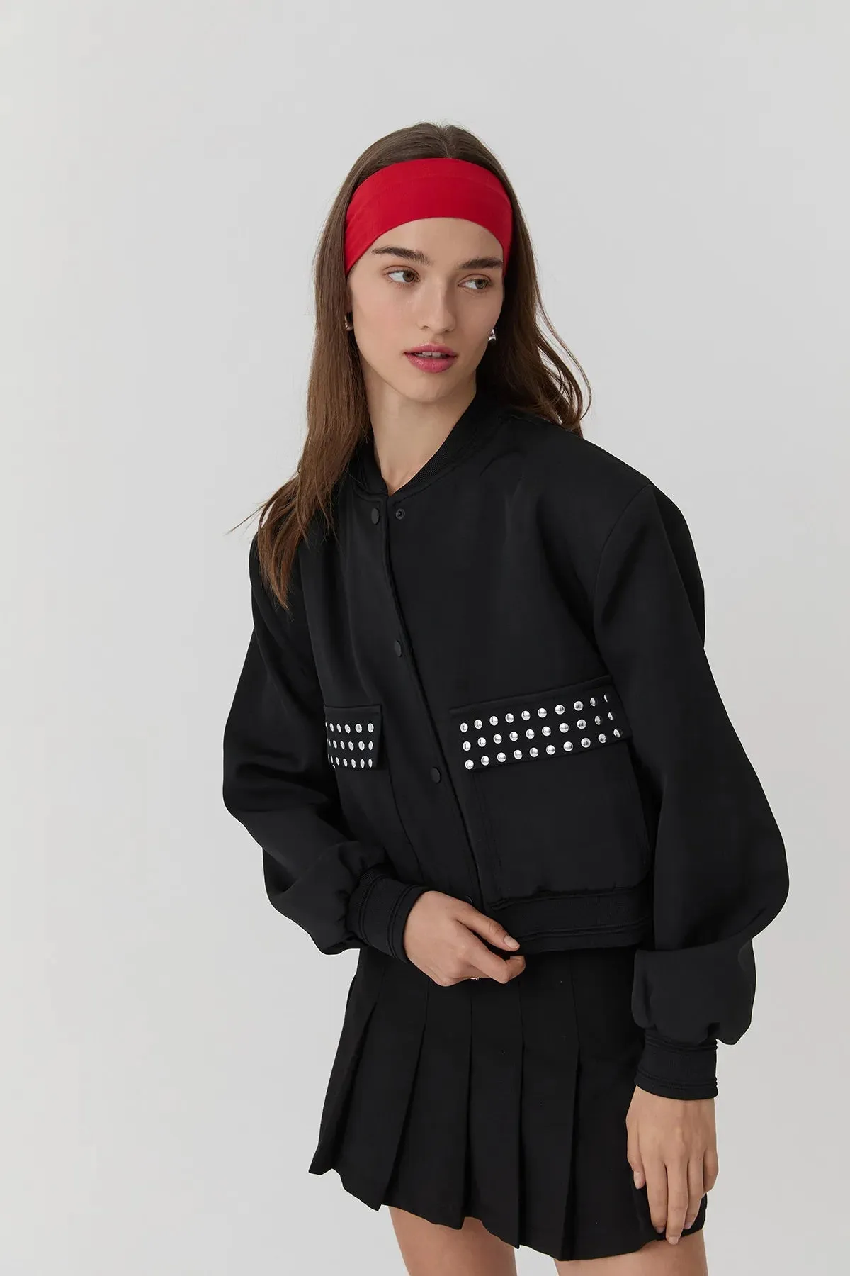 Bomber Jacket with Troc Detail Black