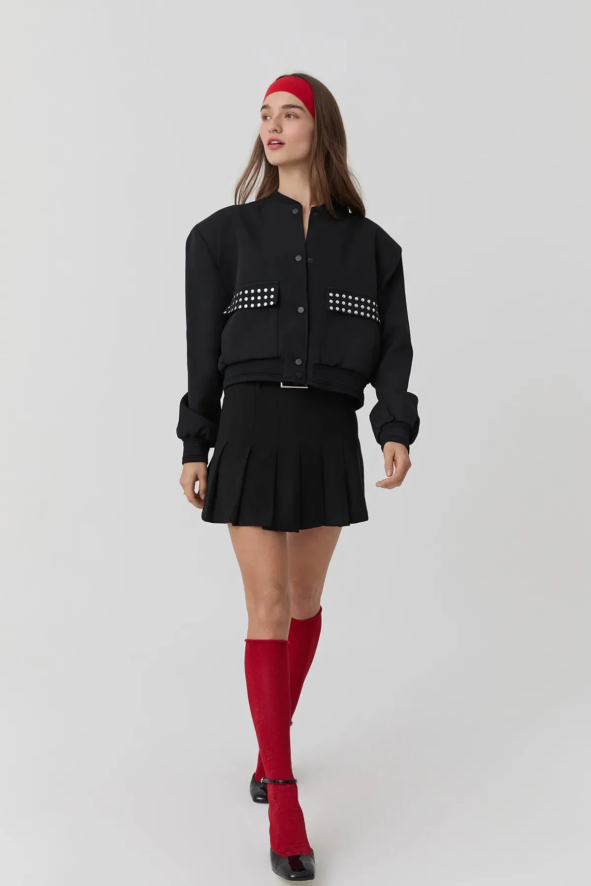Bomber Jacket with Troc Detail Black