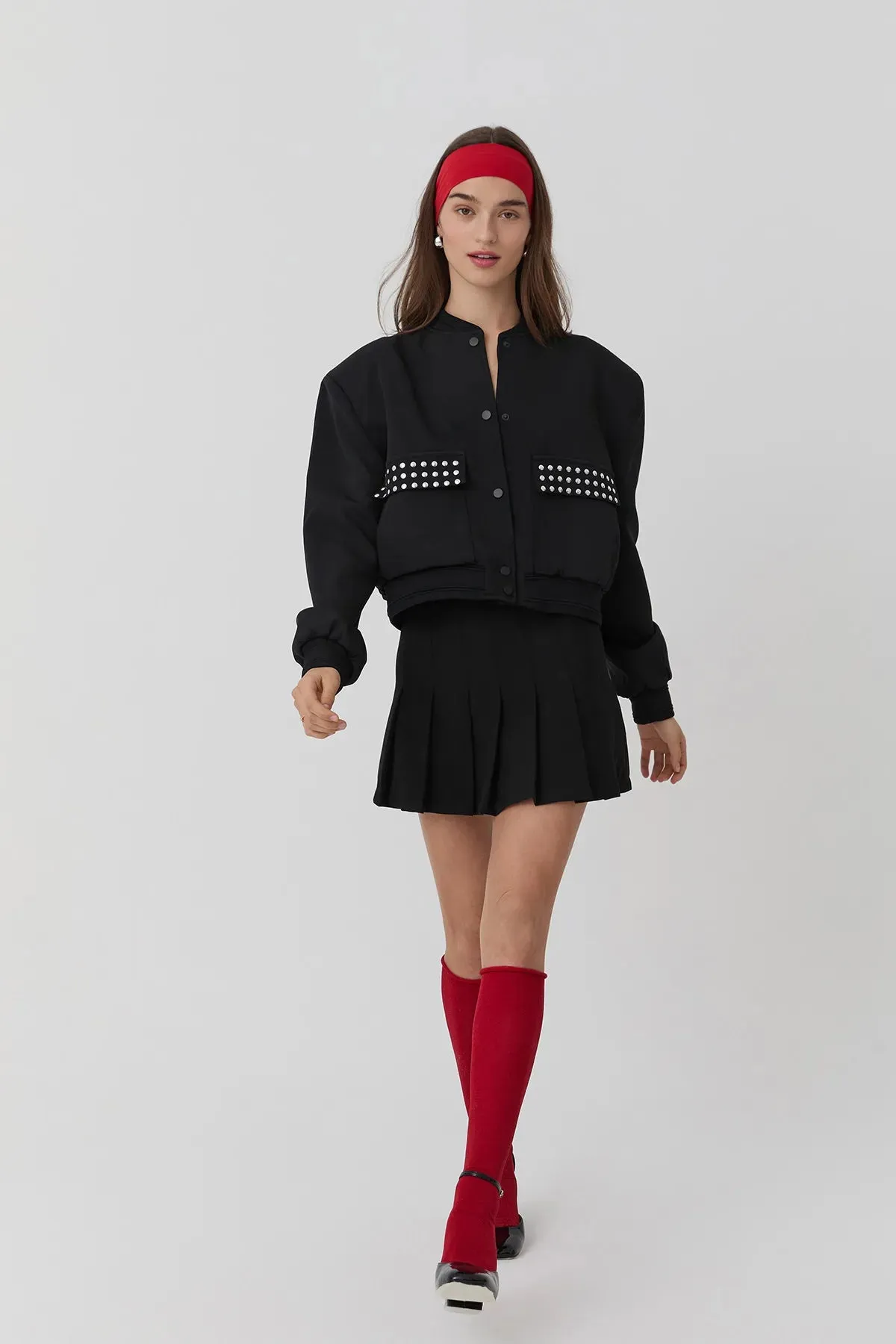 Bomber Jacket with Troc Detail Black