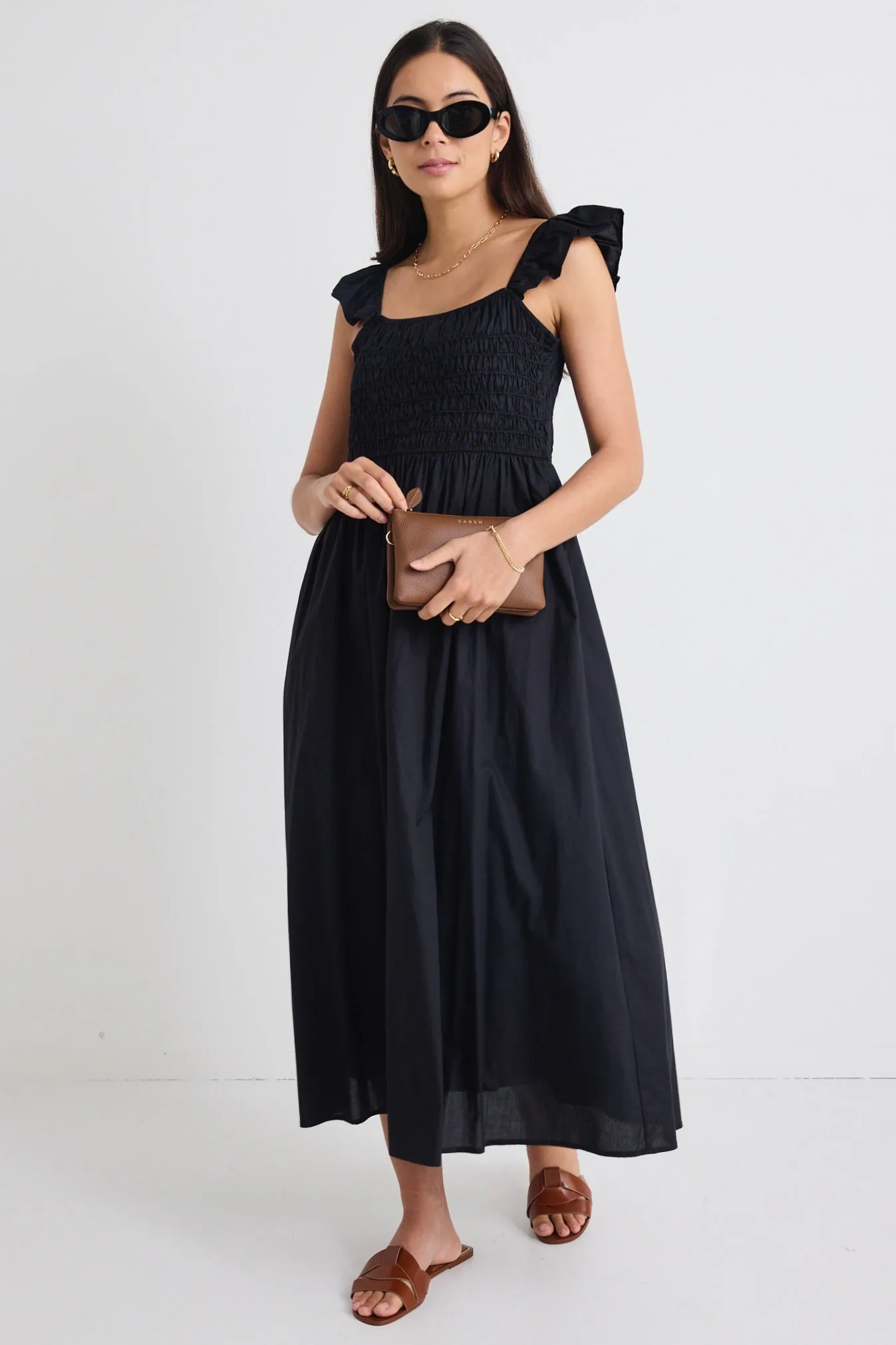 Bonbon Black Flutter Sleeve Midi Dress