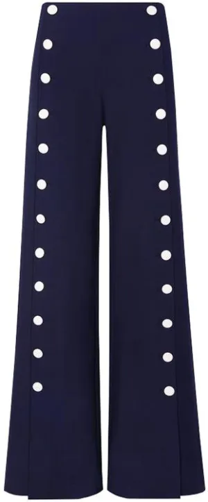 Button-Embellished Wide-Leg Pants