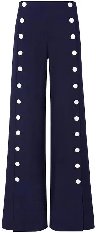 Button-Embellished Wide-Leg Pants