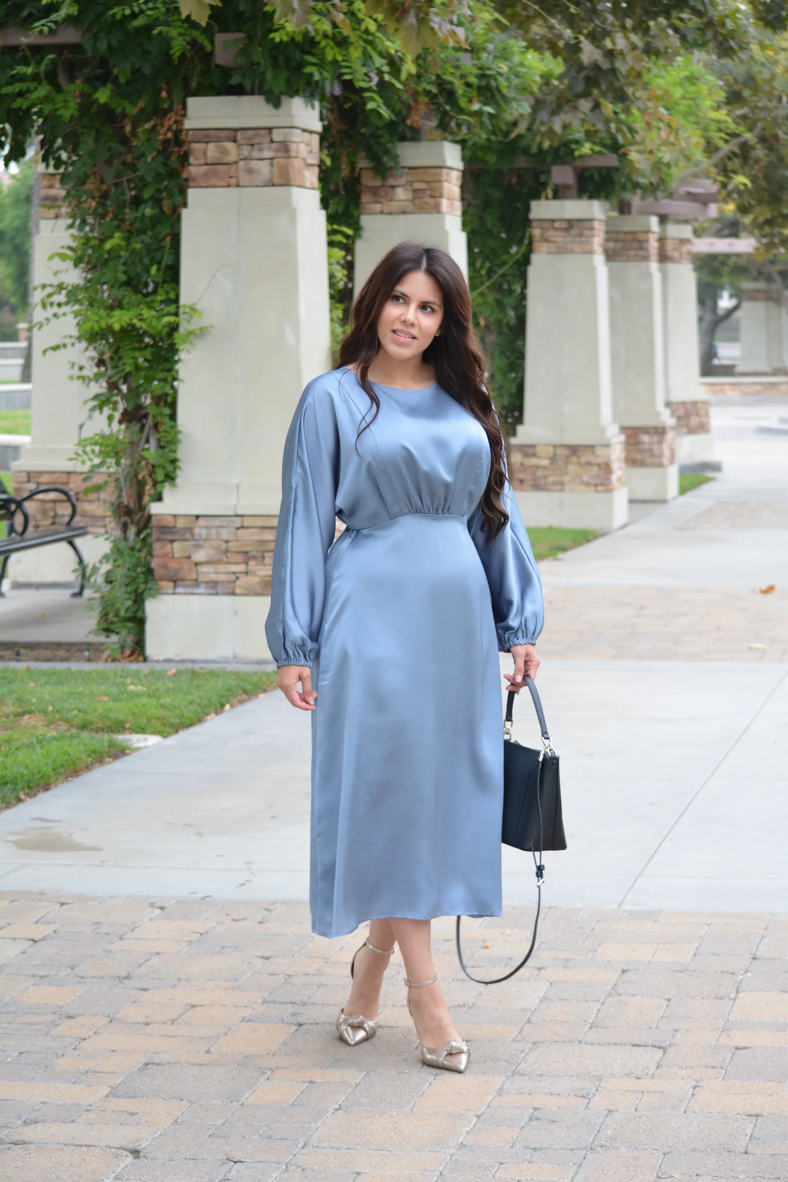 Chloe Dusty Blue Satin Dress