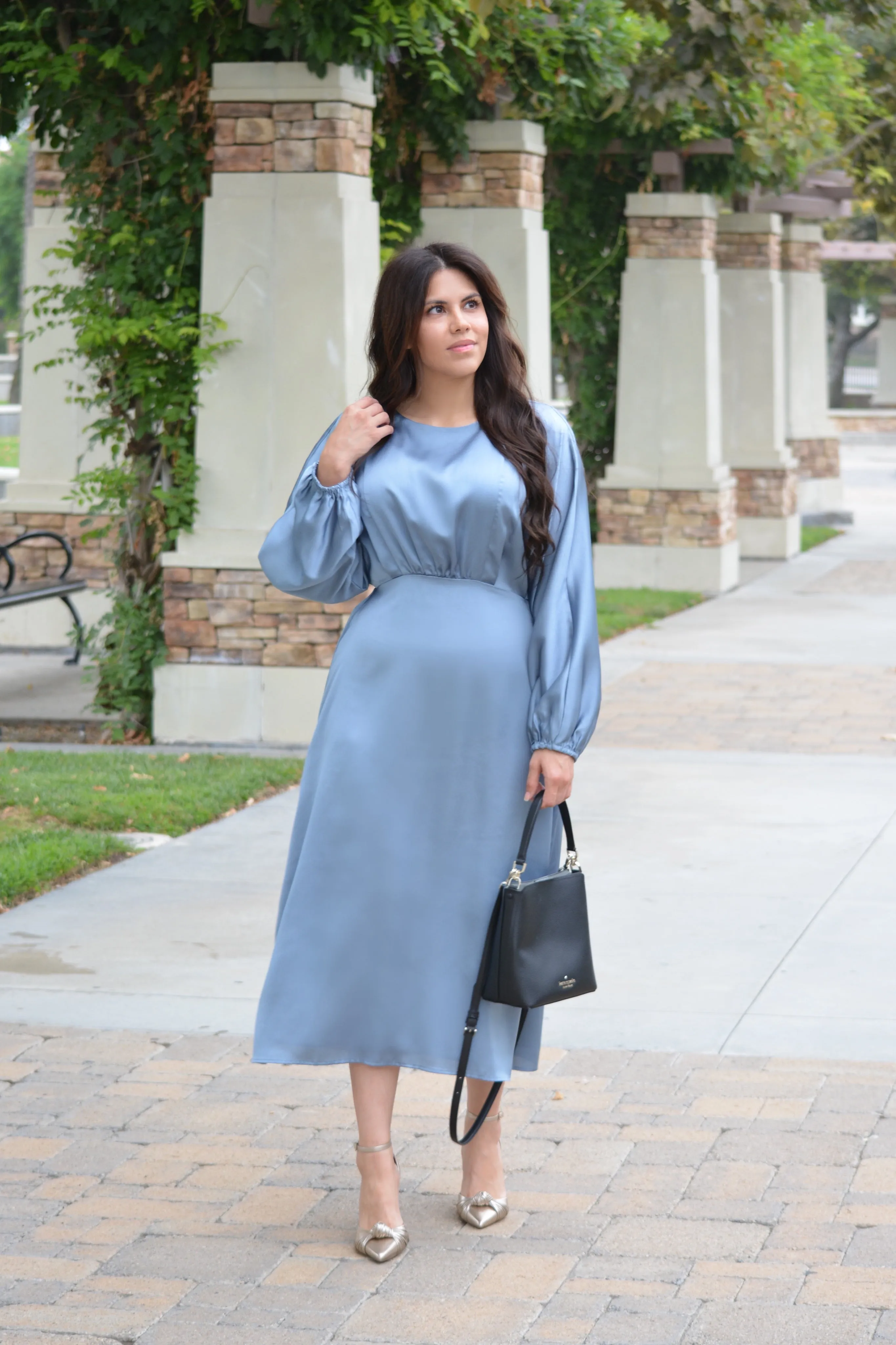 Chloe Dusty Blue Satin Dress