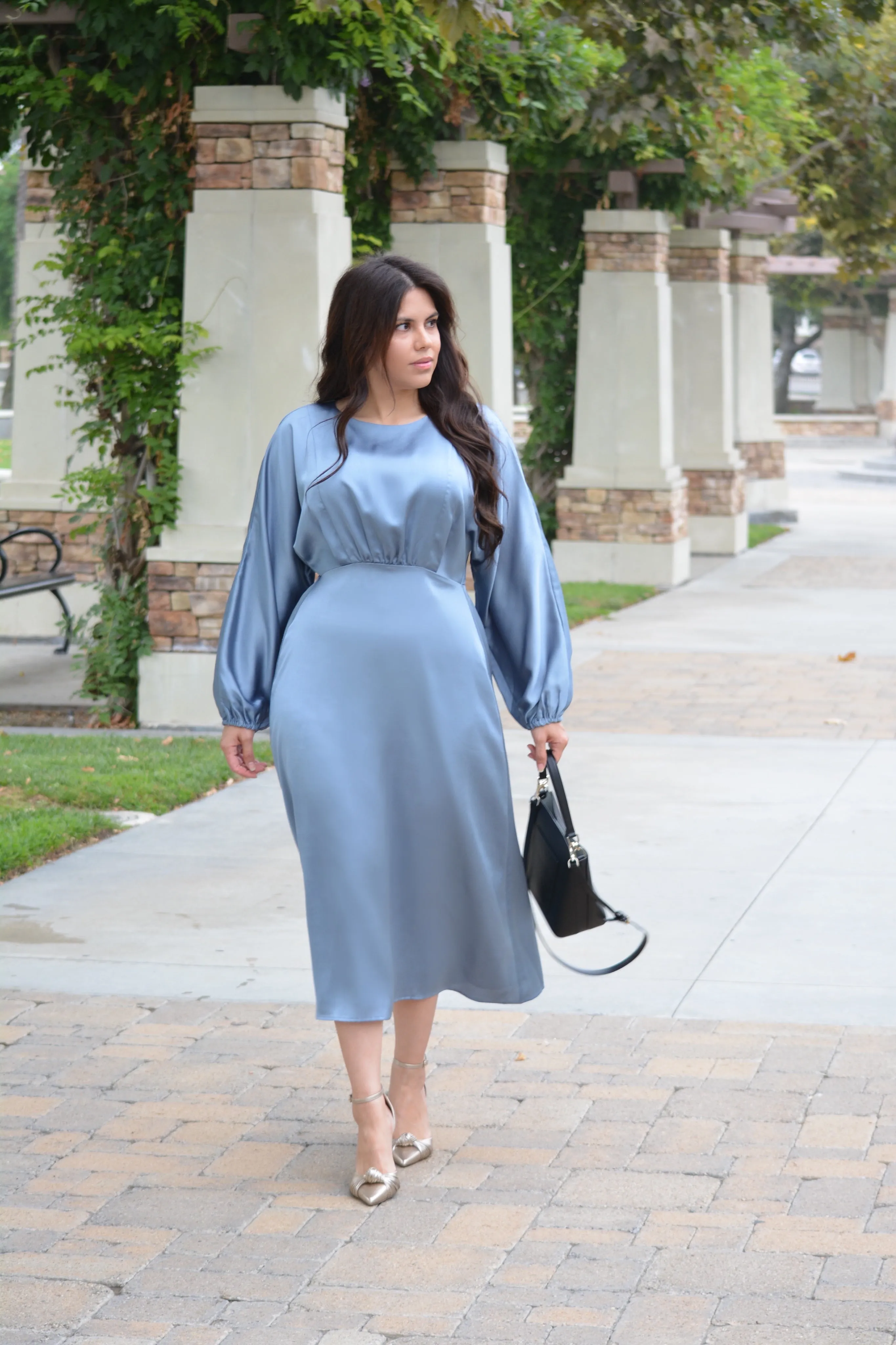 Chloe Dusty Blue Satin Dress