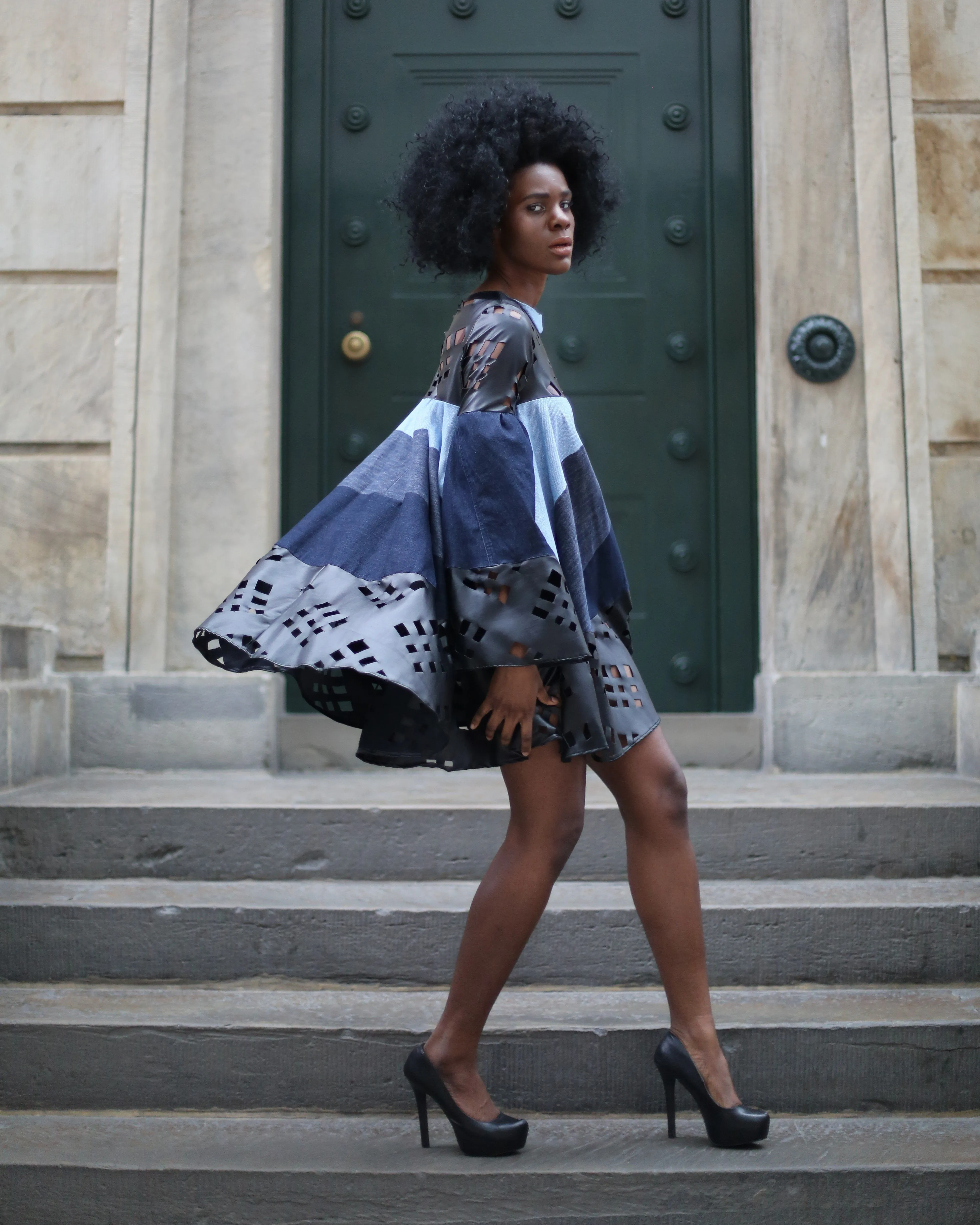 Denim Leather Dress