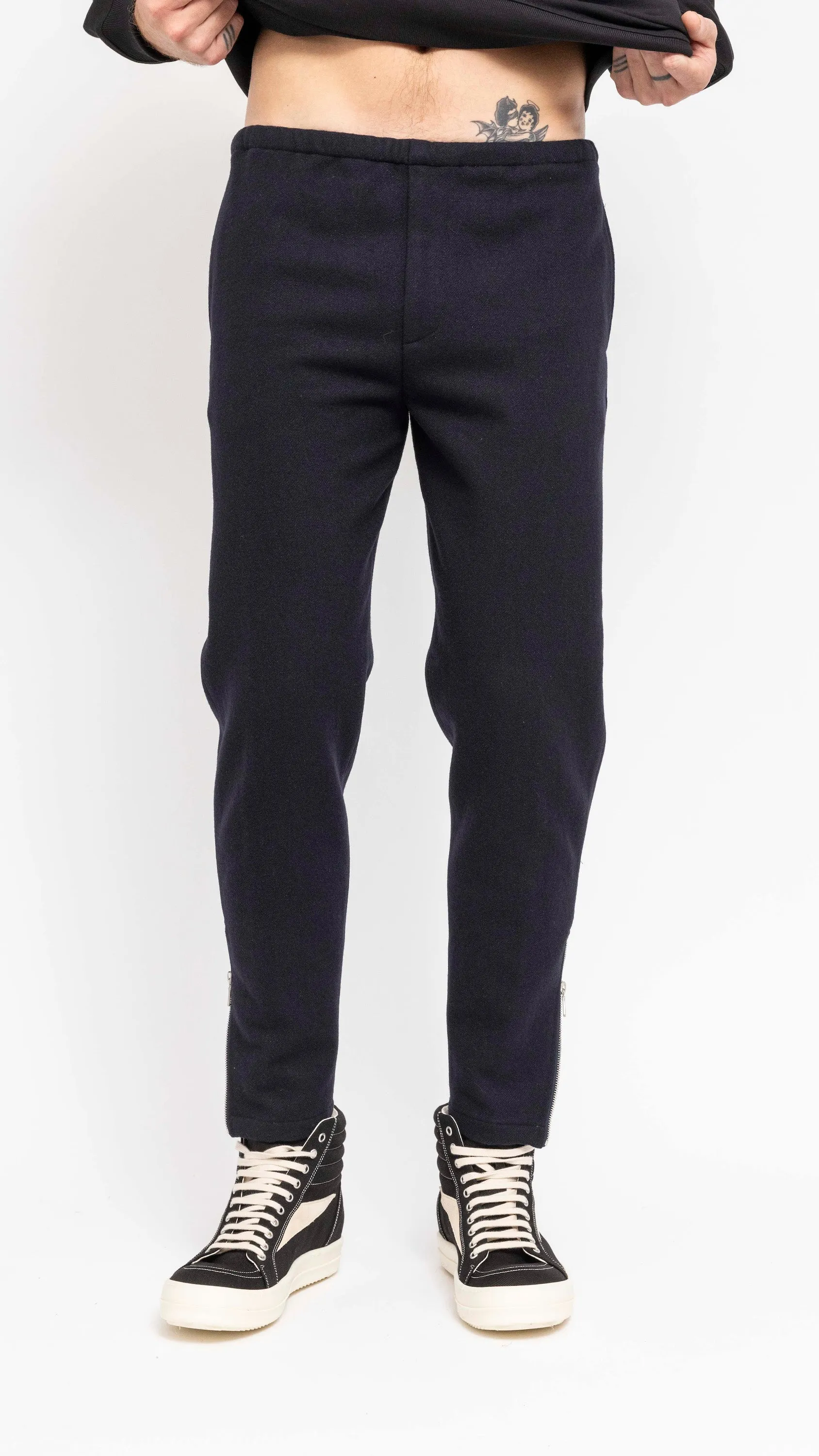 DRIES VAN NOTEN NAVY WOOL PINFOLD PANTS
