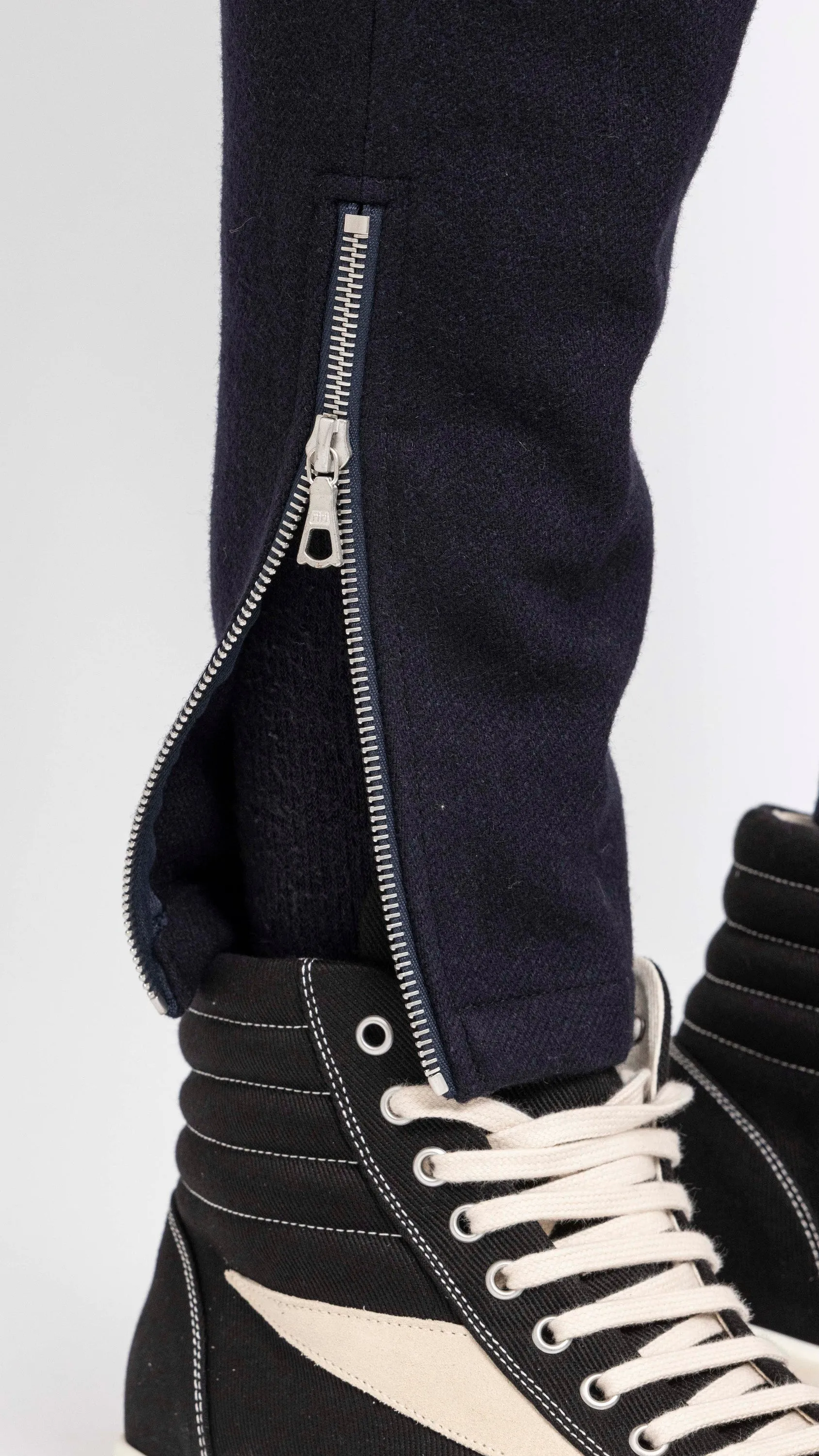 DRIES VAN NOTEN NAVY WOOL PINFOLD PANTS