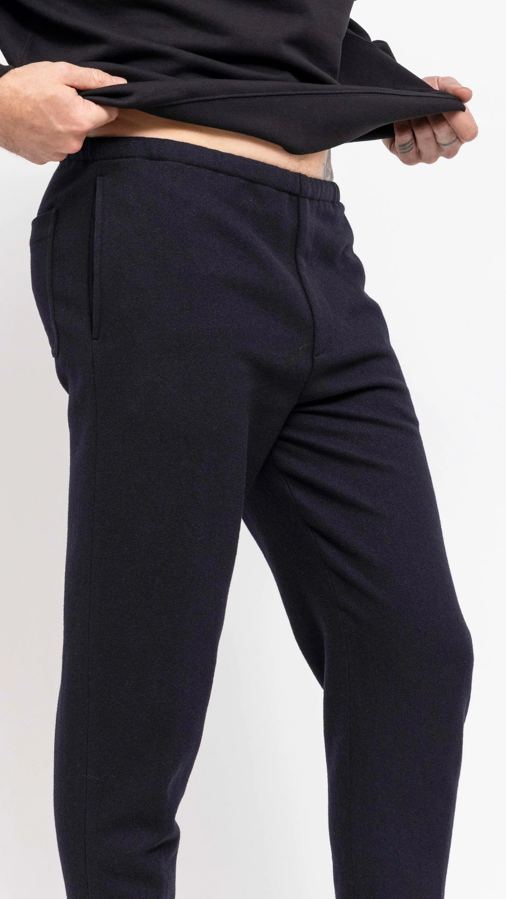 DRIES VAN NOTEN NAVY WOOL PINFOLD PANTS