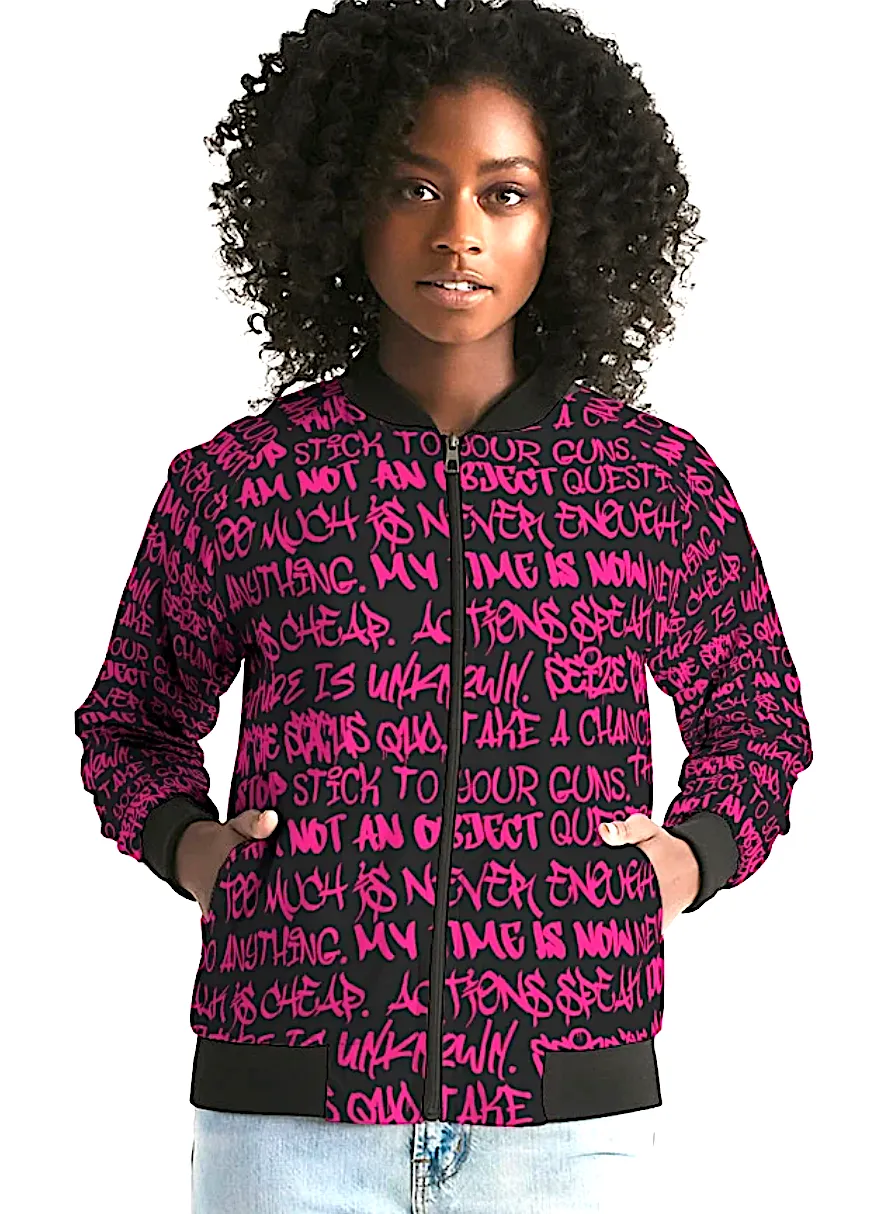 Empowering Pink Graffiti Women's Bomber Jacket