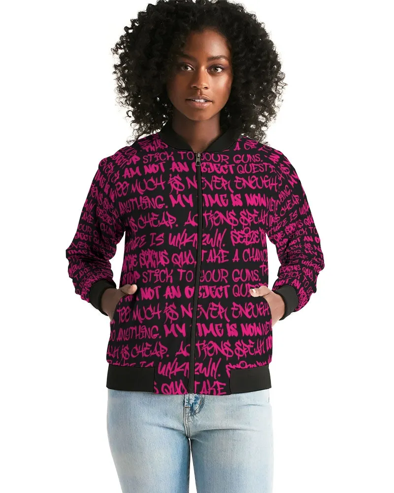 Empowering Pink Graffiti Women's Bomber Jacket