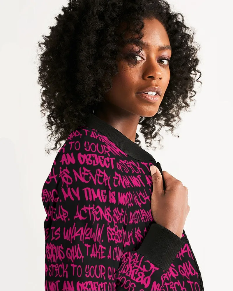 Empowering Pink Graffiti Women's Bomber Jacket