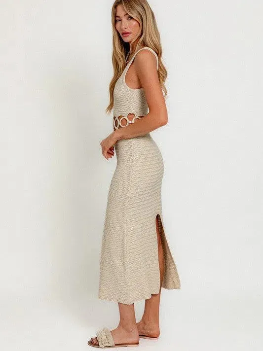 Fashion is an Attitude Square Neck Sleeveless Crochet Midi Dress