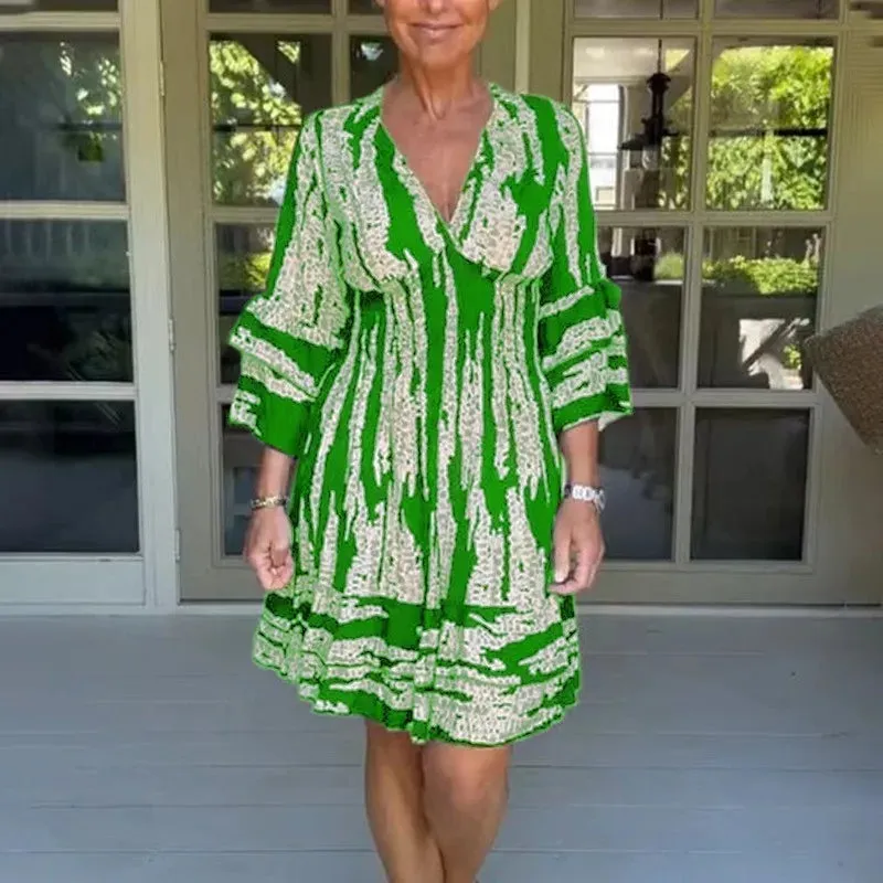 FashionSierra - 2024 Chic Vintage High Waist Slim Flare-Sleeved Midi Boho Dress
