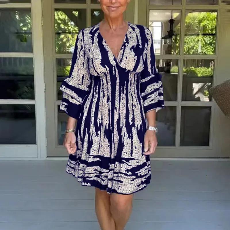 FashionSierra - 2024 Chic Vintage High Waist Slim Flare-Sleeved Midi Boho Dress