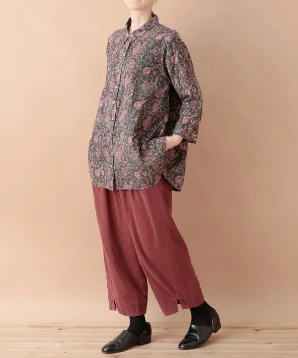 Fine-ribbed cotton corduroy slit pants 24W448