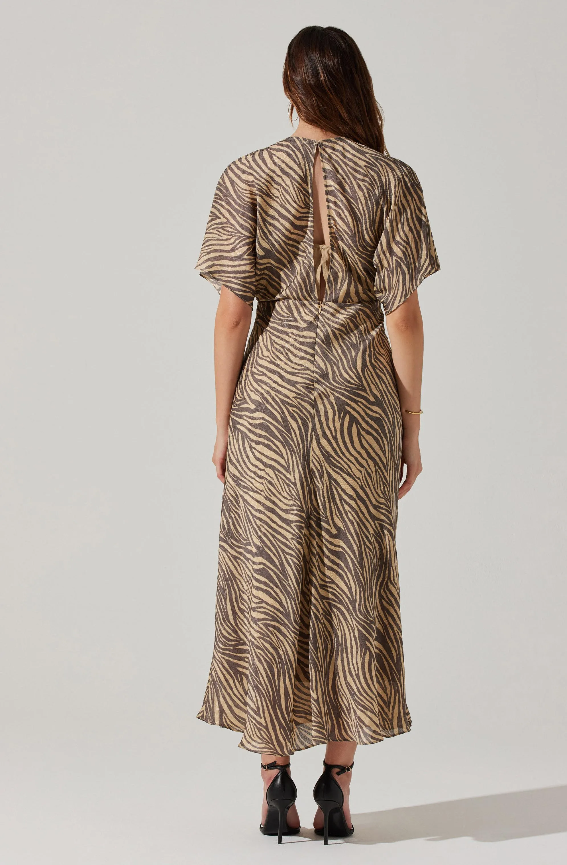 Flutter Sleeve Open Back Midi Dress