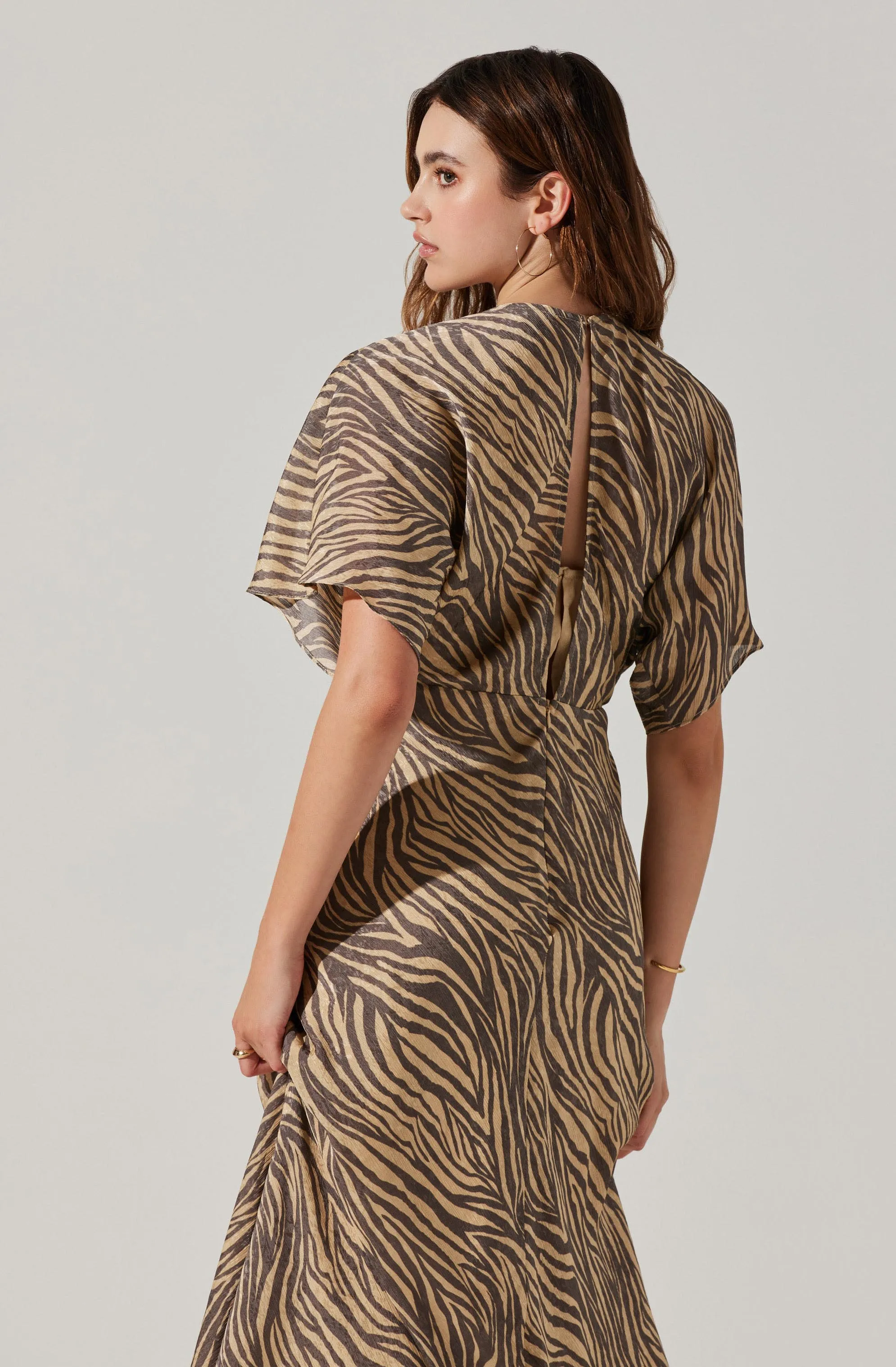 Flutter Sleeve Open Back Midi Dress