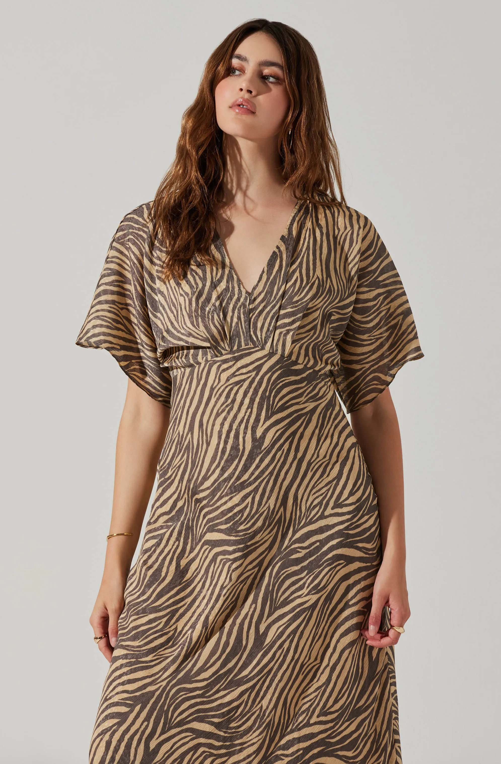 Flutter Sleeve Open Back Midi Dress