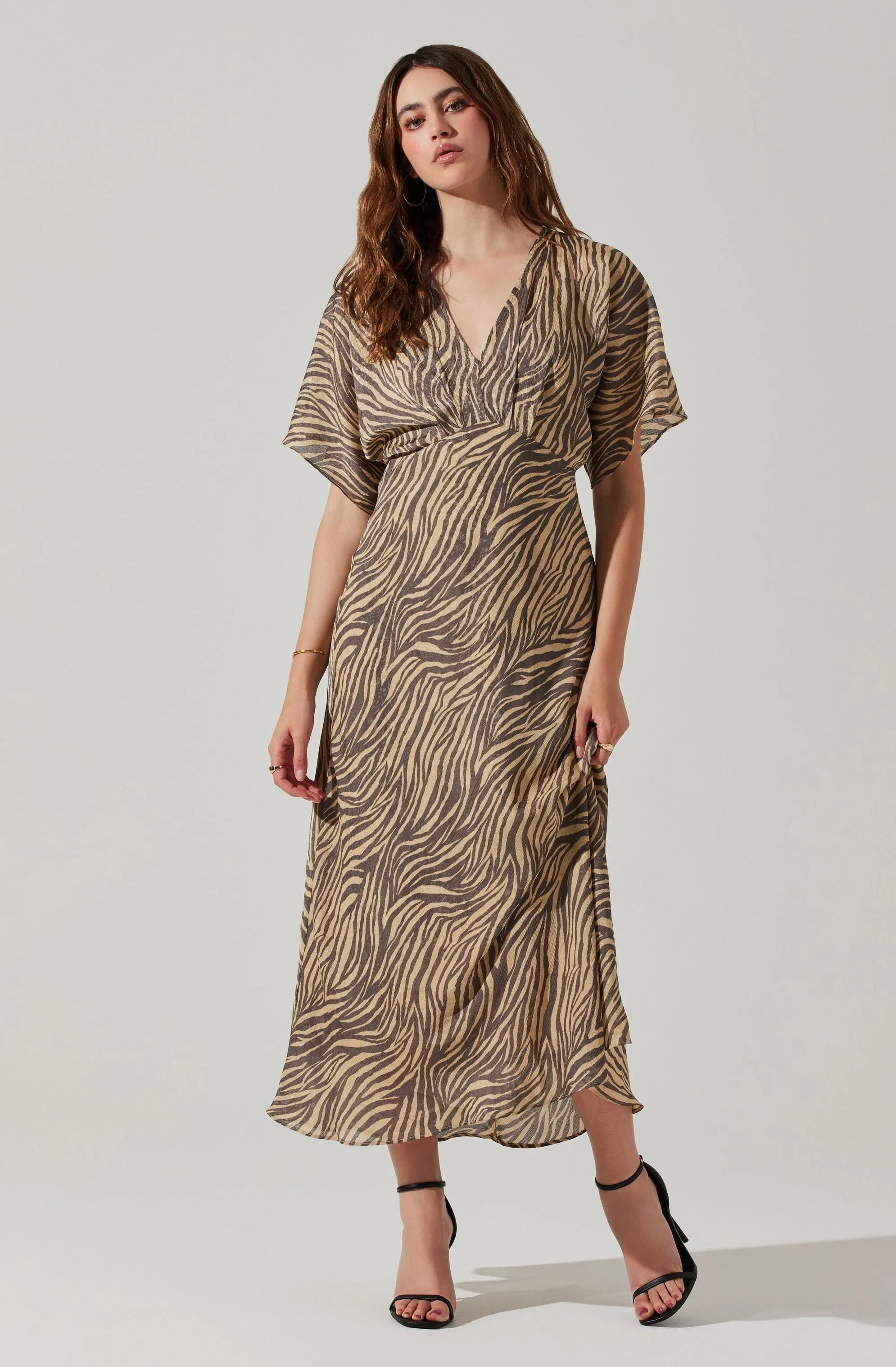 Flutter Sleeve Open Back Midi Dress