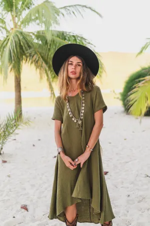 Gauze Cotton Dress Rhea Olive