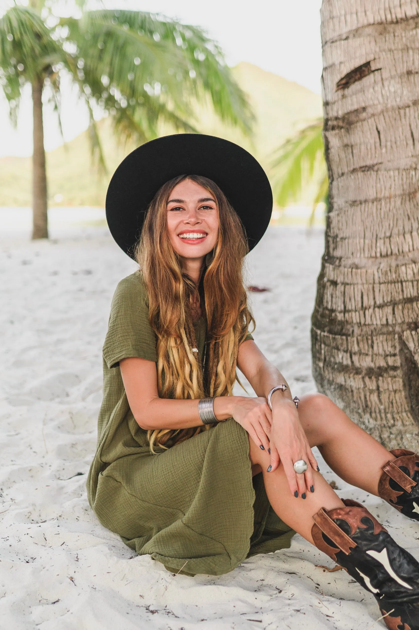 Gauze Cotton Dress Rhea Olive