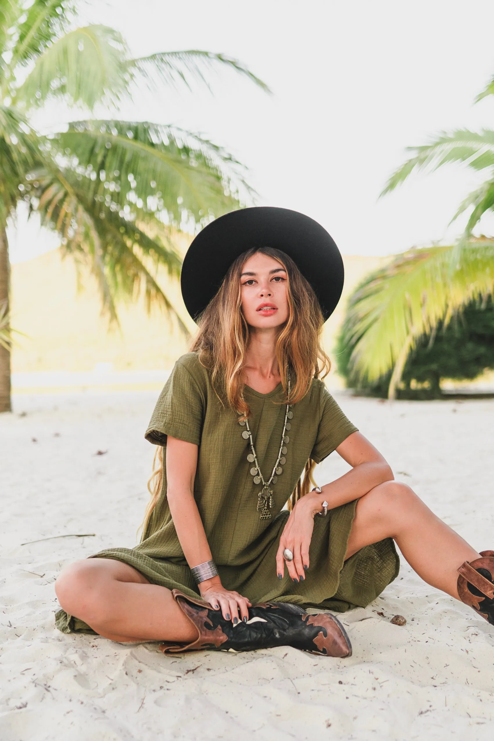Gauze Cotton Dress Rhea Olive