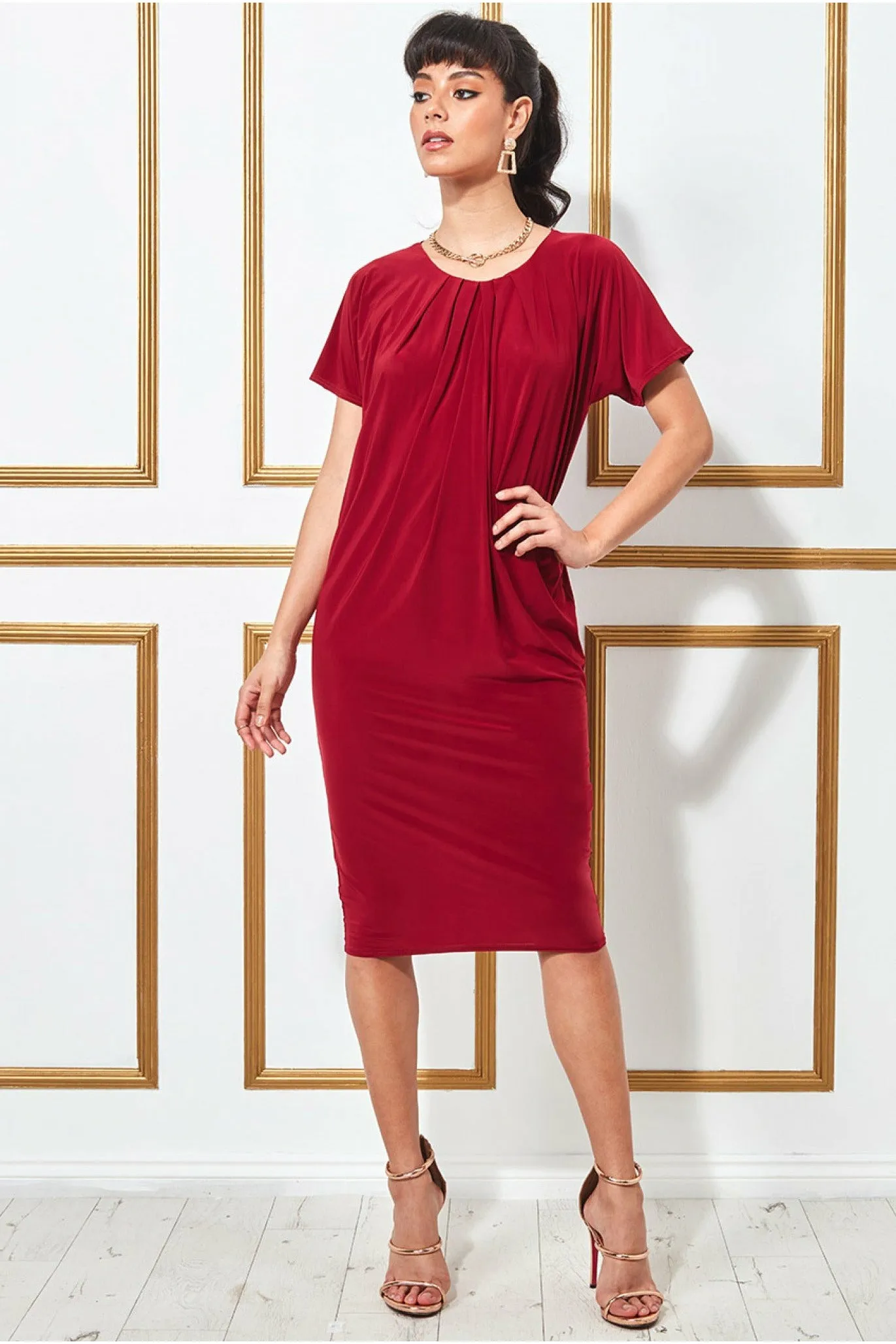 Goddiva Slouchy Short Sleeve Midi Dress With Round Neck