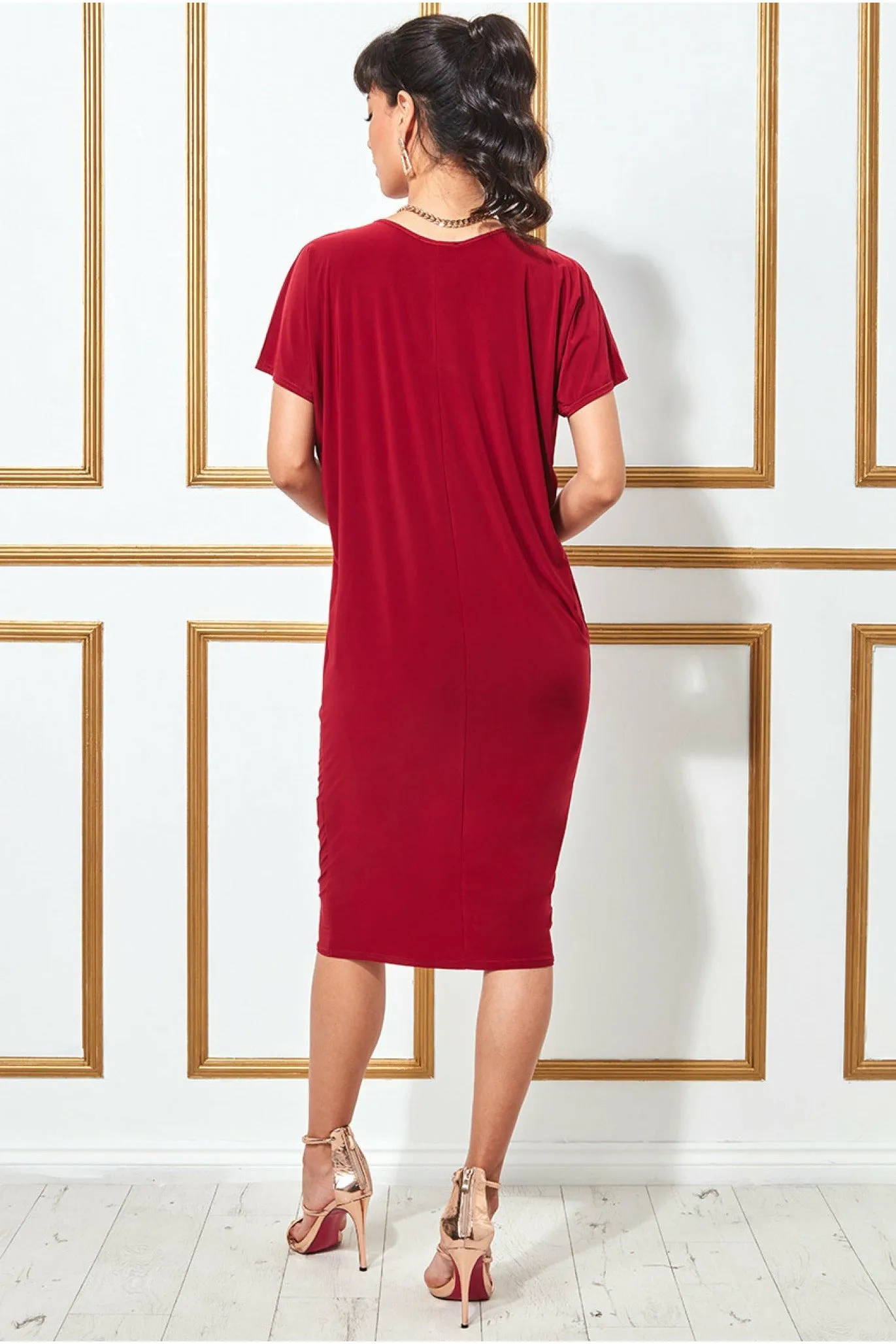 Goddiva Slouchy Short Sleeve Midi Dress With Round Neck