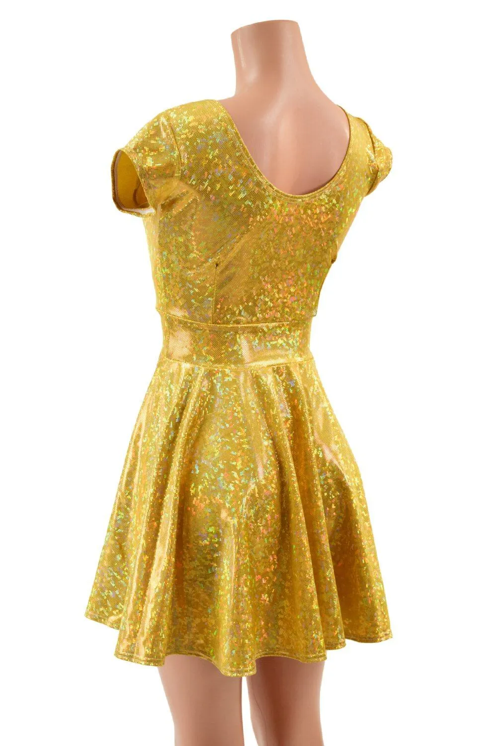 Gold Kaleidoscope Cap Sleeve Skater Dress